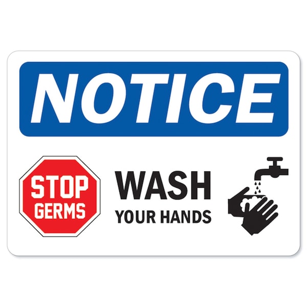 OSHA Notice, 18" Height, Peel And Stick Wall Graphic, 24" x 18", Stop Germs, OS-NS-RD-1824-25563